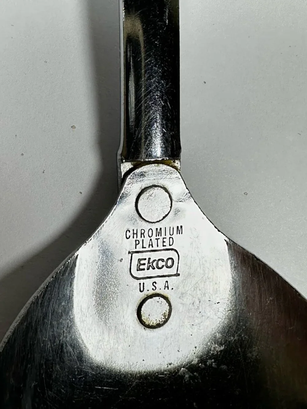 Ekco Vintage Serving Spoon Chromium Plated Black Handle Made in USA 11.25 inch